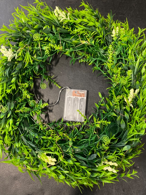 Photo 2 of Artificial 20" Lighted Boxwood Wreath with Battery Power Unit