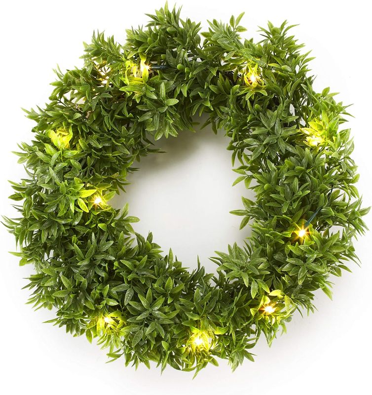 Photo 1 of Artificial 20" Lighted Boxwood Wreath with Battery Power Unit