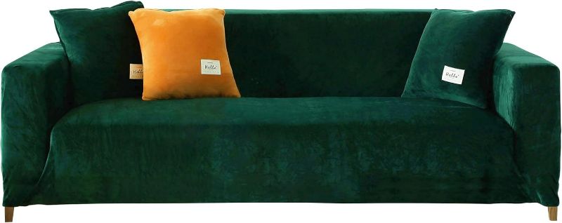 Photo 1 of Dark Green Elastic Soft Velvet Sofa Couch Covers with Pillowcase Furniture Protector for Pets Kids