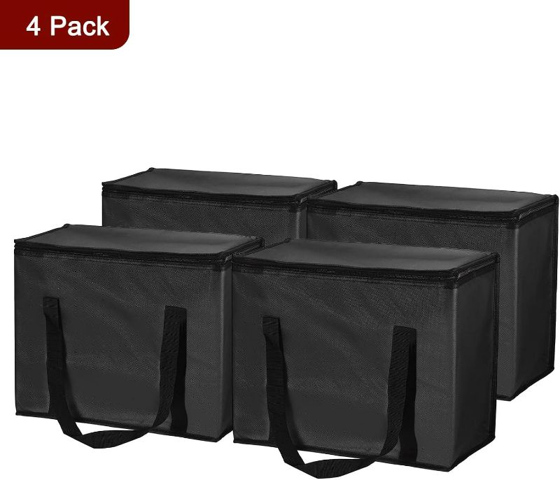 Photo 1 of MECCANIXITY 4 Pack Insulated Food Cool Warm Bag, XX-Large Meal Grocery Tote Reusable Bag Cooler Warmer Food Storage for Food Grocery Shopping, Black