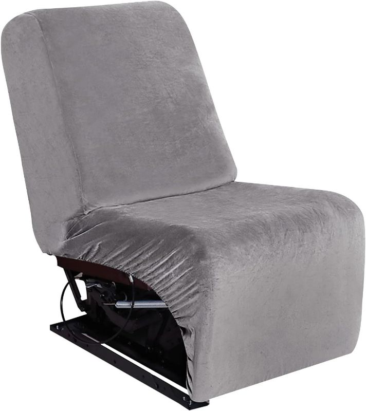 Photo 1 of  Recliner Sofa Covers, Velvet Stretch Reclining Couch Covers for Reclining L Shape Sofa, Thick, Soft, Washable (Dark Grey, 1 Additional seat) just the seat cover. Color looks a little grey/blue 