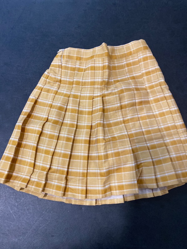 Photo 2 of Size 13-14Y - Toddler Little & Big Girl's High Waist School Uniform Elastic Waist Pleated Skirt with Shorts size (13-14Y) color ( classic yellow)