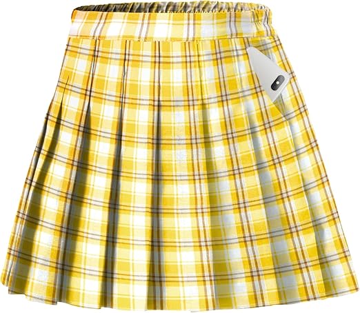 Photo 1 of Size 13-14Y - Toddler Little & Big Girl's High Waist School Uniform Elastic Waist Pleated Skirt with Shorts size (13-14Y) color ( classic yellow)
