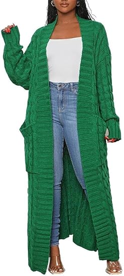 Photo 1 of (XL) Long Sweaters for Women Cardigan Open Front Long Sleeve Plus Size Chunky Cable Knit Duster Cardigans with Pockets Winter Coat