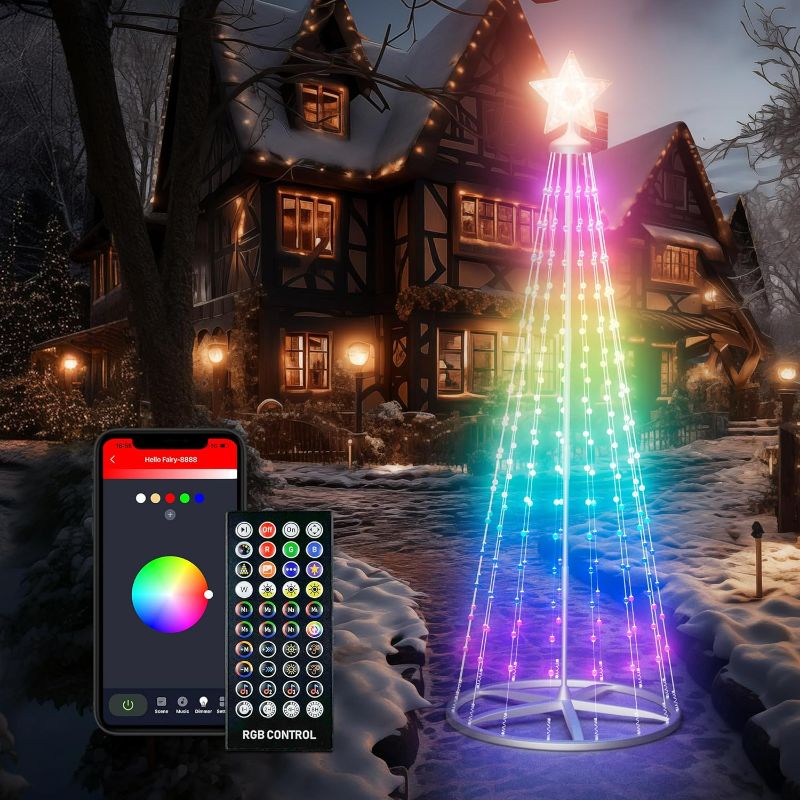 Photo 1 of 7Ft Lighted Christmas Tree, 190 RGB LEDs, DIY 16 Mil Colors Changing, Prelit Cone Tree, Music Sync, App & Remote Control, Outdoor Decoration for Bars, Patio, Beach, Pool, Cruise Party