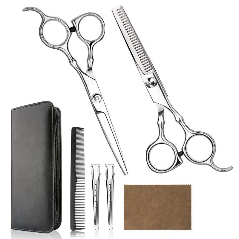 Photo 1 of Hair Cutting Scissors Professional Home Haircutting Barber/Salon Thinning Shears Kit with Comb and Case for Men/Women (Silver)