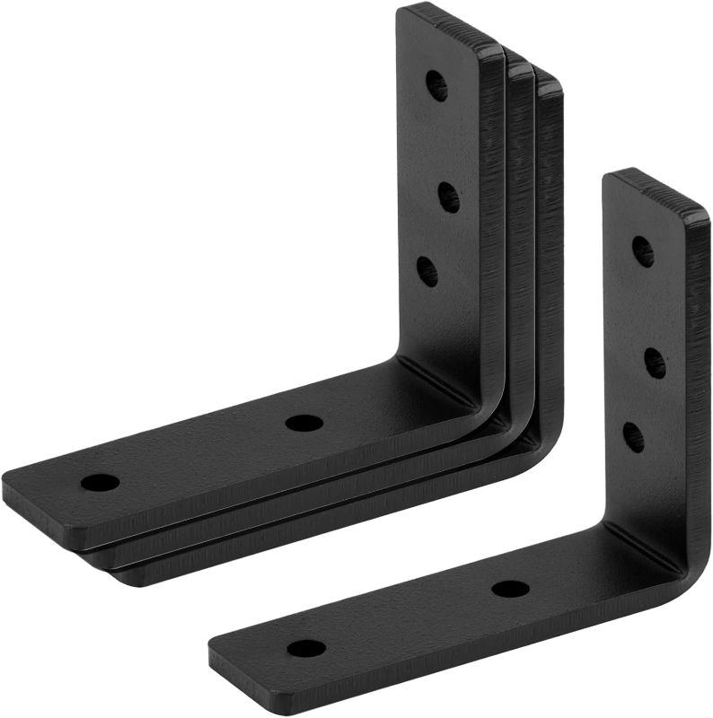 Photo 1 of 4 PCS 5" Heavy Duty Steel Corner Brace Black Brackets, L 90 Degree Countertop Support Fireplace Mantel Brackets DIY L Shelf Connector, Width 1-1/2", Steel Thick 5/16"(7.8mm), Max Load 400lbs