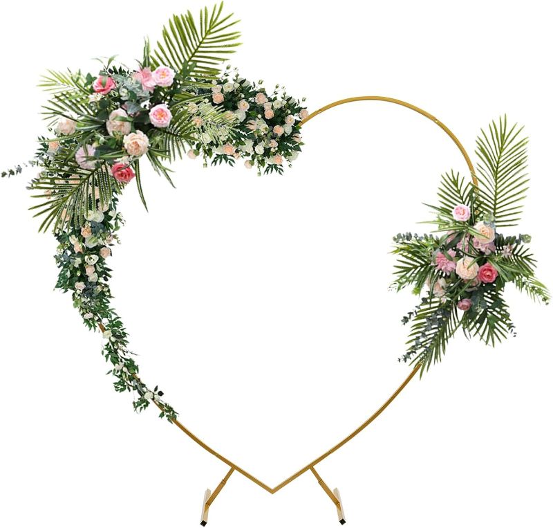 Photo 1 of 6.89ft Gold Heart Backdrop Stand, Wedding Heart Balloon Arch Kit, Flower Arch Frame for Wedding Party Photography Decoration