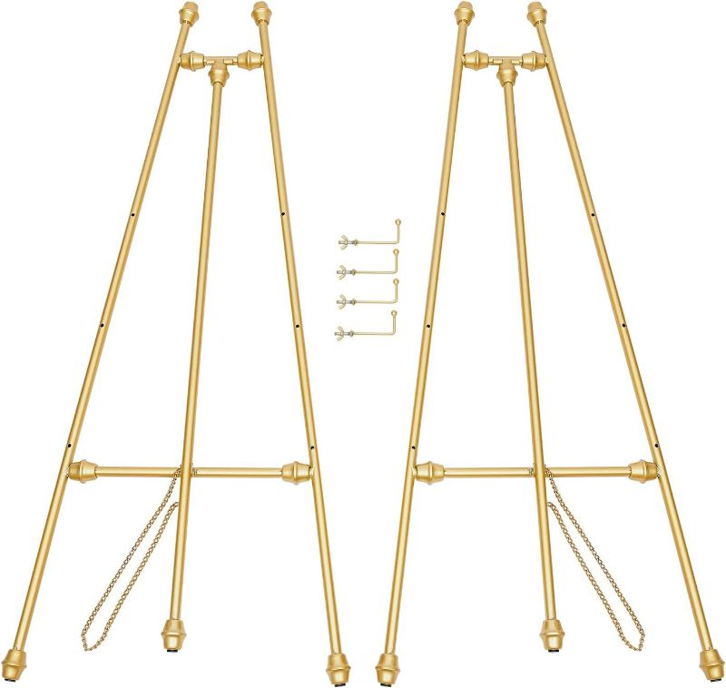 Photo 1 of Wedding Welcome Framed Display Easel, Instant Easel, Floor Standing Wedding Easel, Metal Banner Easel for Weddings, Celebrations, Parties (2 Piece Gold Color Set)