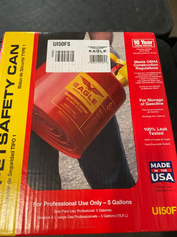 Photo 3 of EAGLE UI50FS 5 gal. Red Galvanized steel Type I Safety Can for Flammables