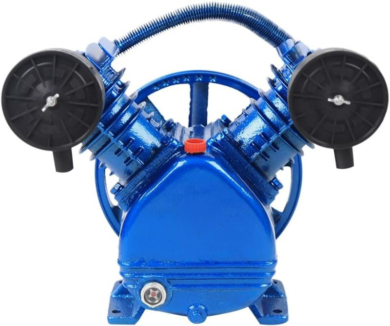 Photo 1 of 3HP/5.5HP Air Compressor Pump Replacement 115PSI V-Type Twin Cylinder Air Compressor Pump Head Blue Single Stage 3HP 2 Piston V Style Twin Cylinder Air Compressor Electric Motor Pump (3HP V-0.25/8)