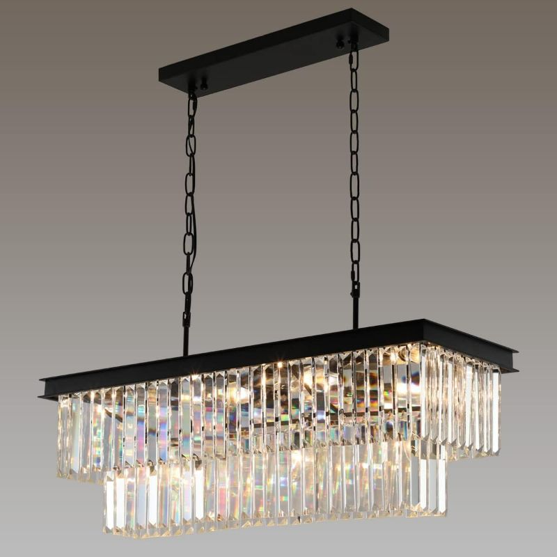 Photo 1 of Crystal Chandeliers for Dining Room 11-Gold Modern Chandelier Rectangle Contemporary Pendant Light Fixture for Kitchen Island Bar