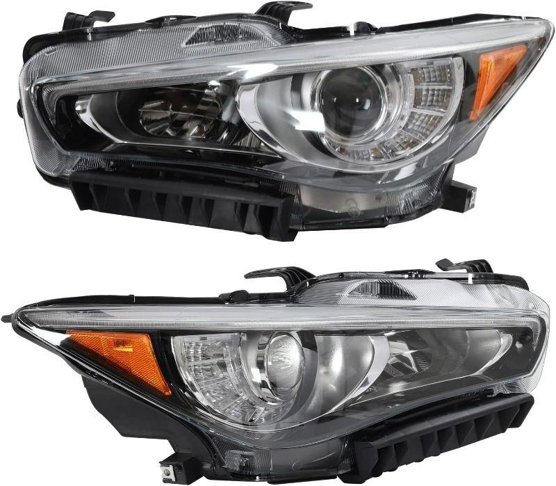 Photo 1 of 1 Pair Projector Headlight Headlamp Assembly for Infiniti Q50 2014 2015 2016 2017 LED Headlights w/DRL Black Housing Clear Lens LH & RH Side Headlamps 26010-4HB0B 26060-4HB0B (Left+Right)