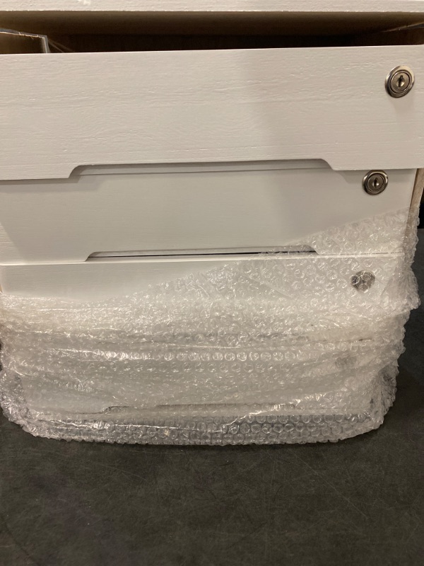 Photo 1 of YIYIBYUS Lockable Storage Box,Desktop Storage Box, Desk Organizer with Drawer, Drawer Organizer (White,4 Tiers)... Needs Re-Assembled.