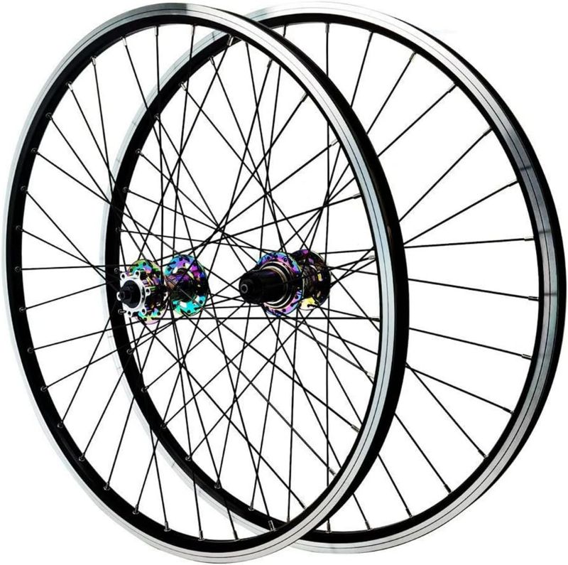 Photo 1 of Mountain Bike Wheelset 26 inch Disc Brake Rim Brake MTB Quick Release Wheelset Double Wall Sealed Bearing Cassette 7 8 9 10 11 Speed 32 Spokes 6 Pawls (Color : Colorful hud, Size : 26inch)