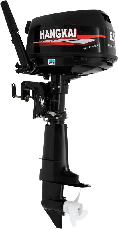 Photo 1 of 4 Stroke 6.5 HP Outboard Motor, 123CC Marine Boat Motor, 4.8KW Powerful Outboard Motor with 5000R/Min Superior Engine System for Inflatable Fishing Boat Water Sports