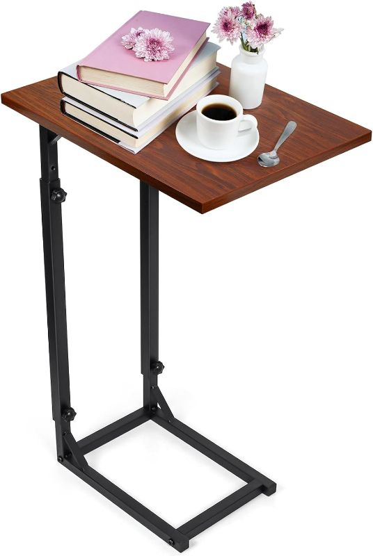 Photo 1 of djustable C Shaped End Table - C Table Side Table for Couch and Sofa, Small Coffee Table with Metal Frame in Living Room, Bedroom, Bedside Rustic Brown