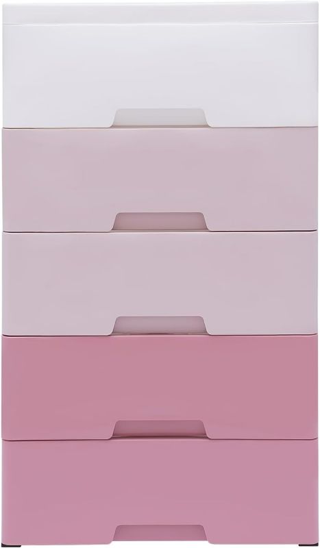 Photo 1 of Plastic Drawers Storage Cart Mobile Cabinet with Casters, Tall Dressers Gradient Pink Stackable Vertical Storage, Large Containers Organizer Unit…