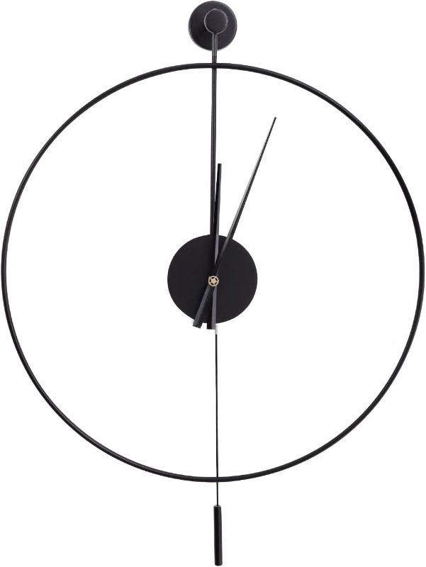 Photo 1 of 23.6 Inch Classical Large Decorative Wall Clock with Pendulum, Modern Silent Metal Wall Clocks for Living Room, Bedroom, Study, Office (Black)