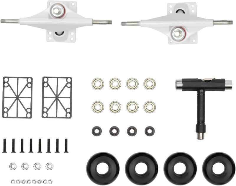 Photo 1 of Scooter Truck Combination Set, Skateboard Truck and Wheel Set, 85A 52 * 32mm Skateboard Wheels, Skateboard Bearings, Skateboard Longboard Hardware, White Bracket + Black Wheel