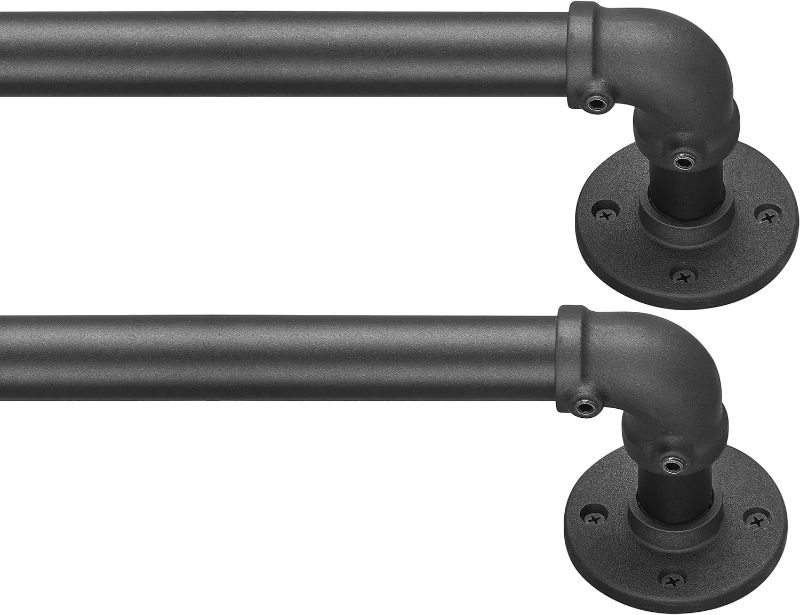 Photo 1 of Curtain Rods for Windows 36 to 72, Industrial Heavy Duty Curtain Rods 2 Pack, Wrap Around Black Curtain Rod, Blackout Outdoor Curtain Rod, Room Divider Curtain Rod, 1 Inch Pipe Adjustable Curtain Rod