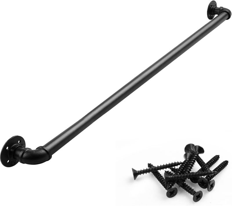 Photo 1 of 2 Pack  Stair Handrail, 3 Ft Metal Staircase Handrail, Black Galvanized Industrial Iron Hand Rail for Indoor & Outdoor Wall Mount Support, Wall Hand Railing,Safety Handle, Steps Baluster(HR01)