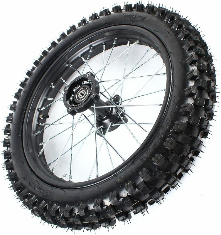 Photo 1 of 16" Rear Tire Rim Dirt Pit Bike Rear Rim Wheel with Sprocket 90/100-16 Tire Rim Wheel with Bolt for Dirt Pit Bike 110cc 125cc 140cc 150cc, Axle Hole Dia 15mm