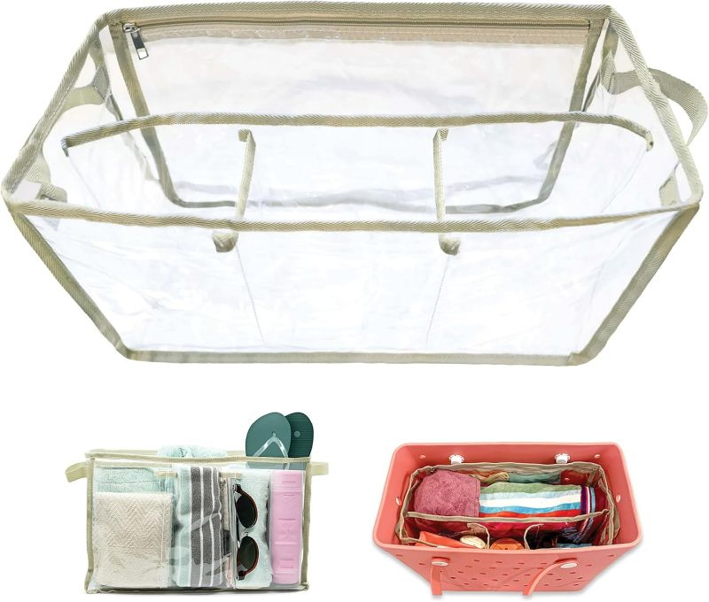 Photo 1 of Clear Bag Organizer - Ideal for XL Bogg Bag Accessories, Waterproof Rubber Tote, perfect for Beach tote Bag & Pool Essentials, transparent bag organizer and divider 