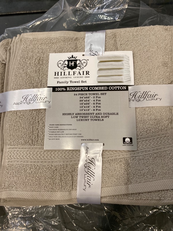 Photo 2 of HILLFAIR 24 Piece Bath Towels Set for Bathroom- 100% Cotton 24 PC Bulk Pack Hotel Spa Towel Set- 2 XXL Oversized Big Towels, 4 Bath Towels, 6 Hand Towels, 4 Fingertip Towels, 8 Washcloths color-stone