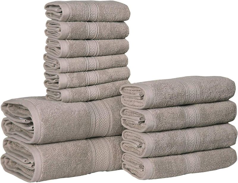 Photo 1 of HILLFAIR 24 Piece Bath Towels Set for Bathroom- 100% Cotton 24 PC Bulk Pack Hotel Spa Towel Set- 2 XXL Oversized Big Towels, 4 Bath Towels, 6 Hand Towels, 4 Fingertip Towels, 8 Washcloths color-stone