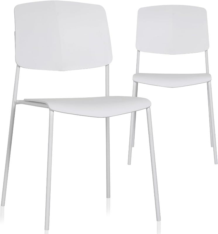 Photo 1 of POLY & BARK Isla Modern Kitchen Chairs Set of 4 - Plastic Dining Chair with Metal Legs - Quick Assembly Simple Cafe Chairs Plastic for Indoor or Outdoor - White