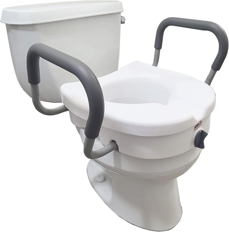 Photo 1 of Carex E-Z Lock Raised Toilet Seat With Handles, 5" Toilet Seat Riser with Arms, Fits Most Toilets, Handicap Toilet Seat