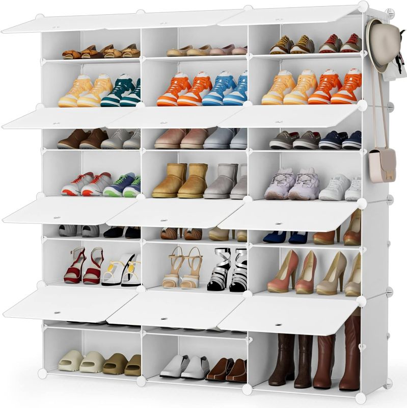 Photo 1 of Shoe Storage Cabinet, 48 Pairs Shoe Rack 3 By 8 Tier Shoe Organizer Space Saving Shoe Storage for Closet Hallway Living Room Bedroom Garage (White)