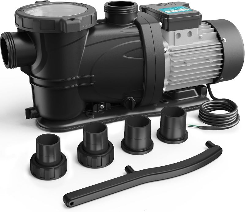 Photo 1 of 3 HP Pool Pump, 8964GPH, 220V, 2 Adapters, Powerful In/Above Ground Self Primming Swimming Pool Pumps with Filter Basket