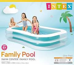 Photo 1 of Intex 56483EP Inflatable 8.5' x 5.75' Swim Center Family Pool for 2-3 Kids, Backyard Splash Pool for Children 6+ Years Old, 198-Gallons, Blue & White