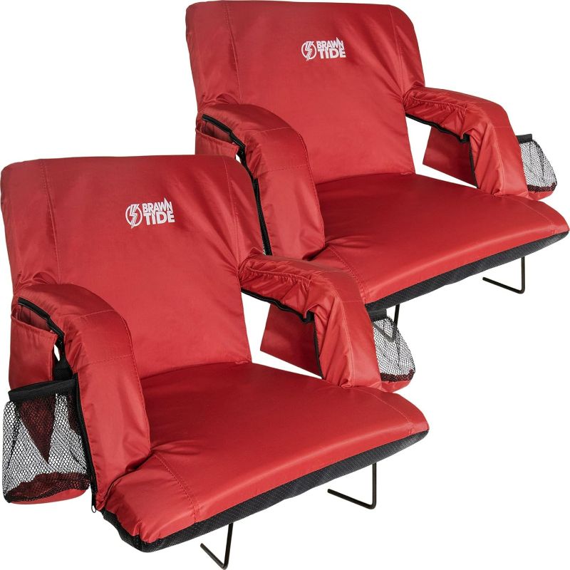 Photo 1 of BRAWNTIDE Stadium Seat with Back Support - Comfy Cushion, Thick Padding, 2 Steel Bleacher Hooks, 4 Pockets, 2 Cup Holders, Reclining Back, Ideal Chair for Sport Events, Beaches, Camping, Concerts