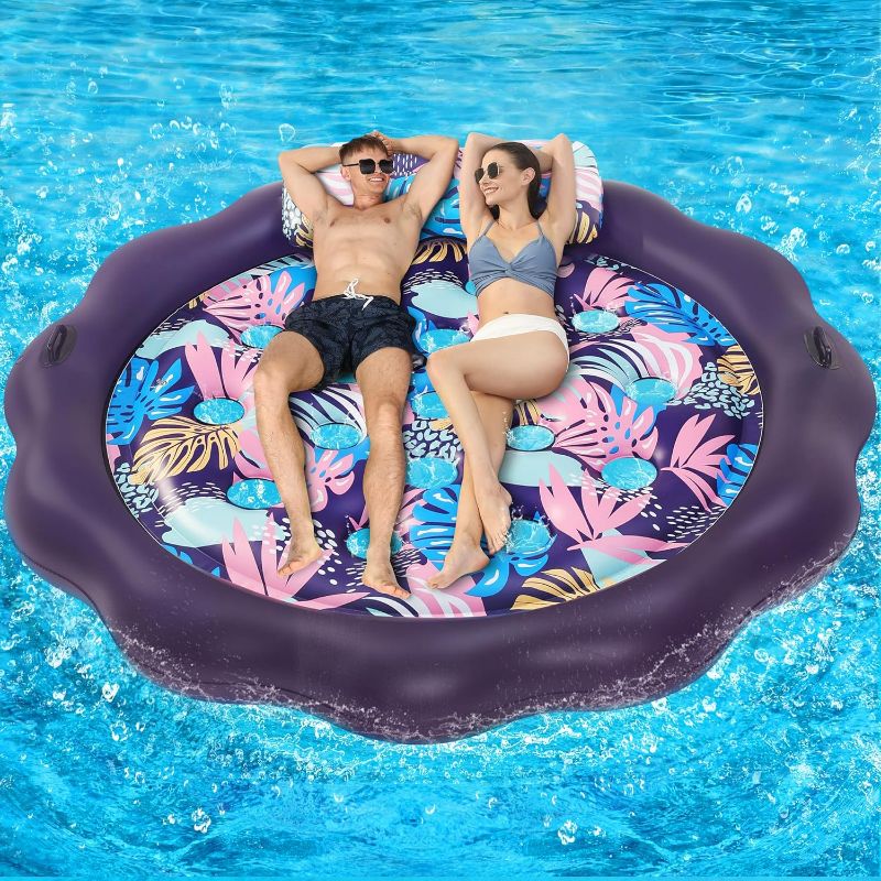 Photo 1 of Inflatable Pool Floats Mat, Pool Floats with Headrest for Adult Heavy Duty, X-Large Cooling Pool Floaties Bed with Grab Handles Swimming Toys for Summertime Backyard Pool Party Lawn Lake