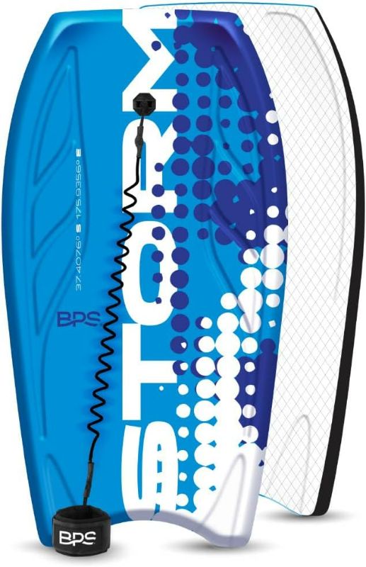 Photo 1 of BPS ‘Storm’ Pro 42.5" Body Board for All Wave Conditions – Lightweight Boogie Boards for Beach with EPS Core HDPE Slick Bottom IXPE Deck with Wrist Leash and Plug for Kids and Adults