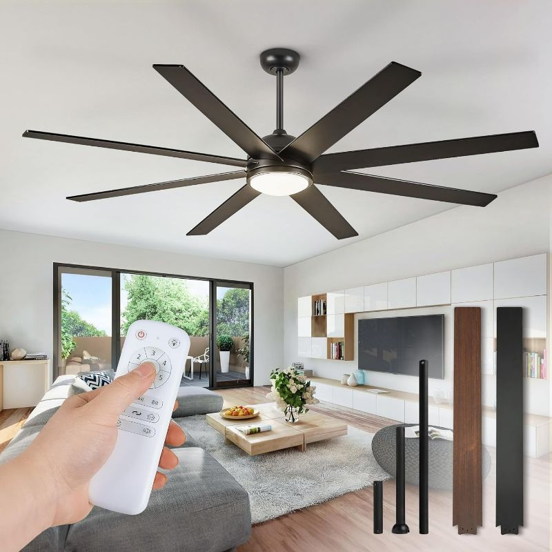 Photo 1 of 65 Inch Ceiling Fans with Lights and Remote, Black Indoor/Outdoor Ceiling Fan with Quiet Reversible DC Motor, 6 Speeds, 3CCT, 8 Blades Large Ceiling Fan for Living Room Bedroom Patio