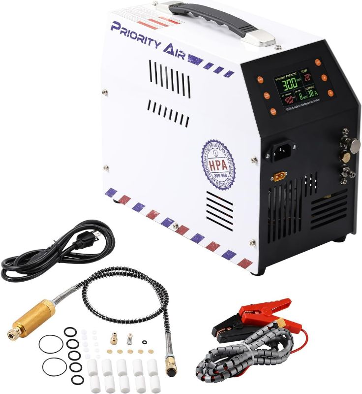 Photo 1 of PCP Air Compressor 12v 300bar 4500Psi/30Mpa Built-in Power Adapter Oil Free/Water Free HPA Compressor PCP Compressor with LCD Display Version Auto, For Air Rifle And Scuba Diving Bottle - Sold As IS