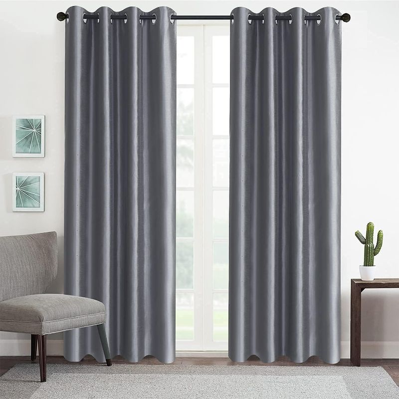 Photo 1 of GYROHOME Faux Silk Room-Darkening Blackout Curtains (Beige Liner) Solid Window Treatment Drapes for Bedroom Living Room, Thermal Insulated Ring Top (2Panels, 52x84inch,Sliver Gray)