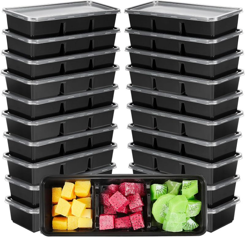 Photo 1 of Hushee 100 Pack 17 oz Small Meal Prep Containers 3 Compartments with Lids, Disposable Plastic Bento Boxes Reusable Stackable Food Containers Travel Lunch Boxes for Office, Picnic (Black)