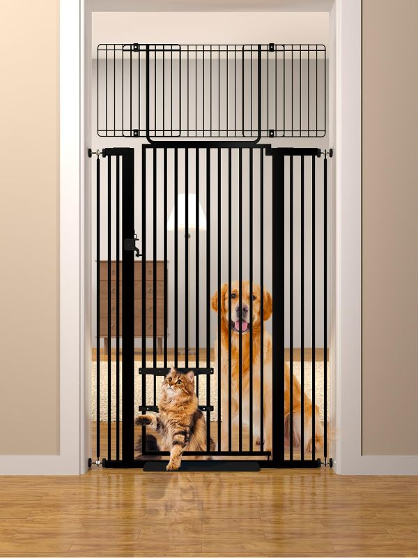 Photo 1 of 71" Extra Tall Cat Gate 29.5-40.6 Wide Pet gate with Small Cat Door Safety Pet Gate NO Drilling Pressure Mount Kit for Cats and Dogs Indoor Doorways liveing Room Bedroom-Black