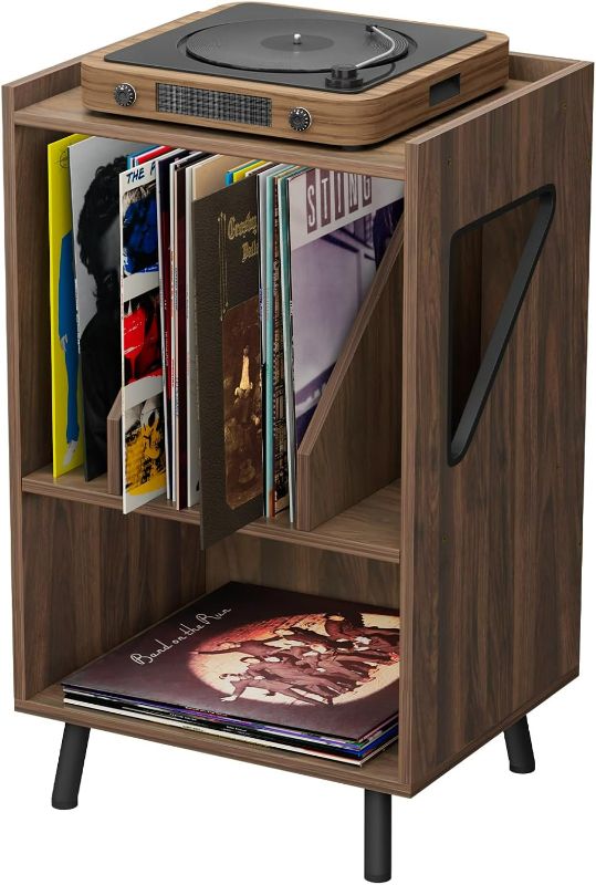 Photo 1 of JACENHONE Portable End Table Walnut Nightstand Mid-Century CD Player Record Holder Magazine Storage Side Table Beside Desk for Living Room Bedroom Office