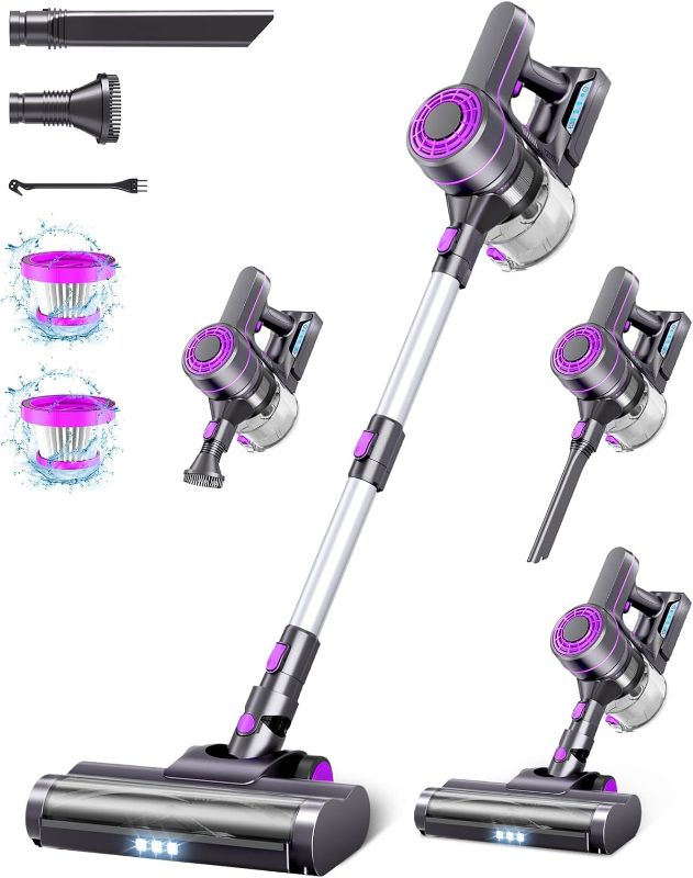 Photo 1 of Cordless Vacuum Cleaner, 28Kpa Powerful Suction, Stick Cordless Vacuum 6 in 1, Detachable Battery Up to 40 Min Runtime, Lightweight Cordless Vacuum for Home Pet Hair Hard Floor, SilverPurple