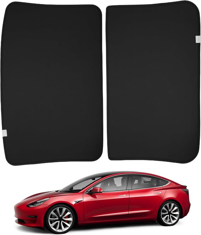 Photo 1 of BASENOR Upgraded Tesla Model 3 Sunshade Roof Front & Rear Glass Roof Sun Shades with Storage Bag for Model 3 Interior Accessories 2023 2022 2021 Model 3 Black (Not Fit 2024 Model 3)