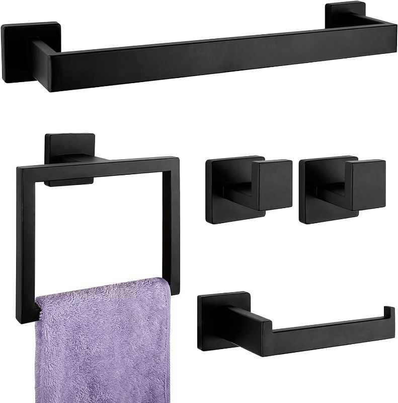 Photo 1 of 10-Pieces Matte Black Bathroom Accessories Set, 23.6 Inch Bath Towel Bar Set, SUS 304 Stainless Steel Bathroom Hardware Set, Towel Racks for Bathroom Wall Mounted.