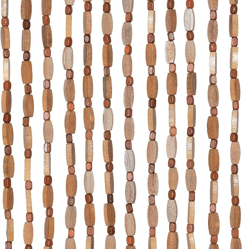 Photo 1 of Handmade Bamboo Beaded Curtain for Doorway 35.5 x 75 Inches 52 Strands Hanging Door Beads Hippie Curtain for Bedroom Living Room Boho Rustic Home Store Decor, Brown