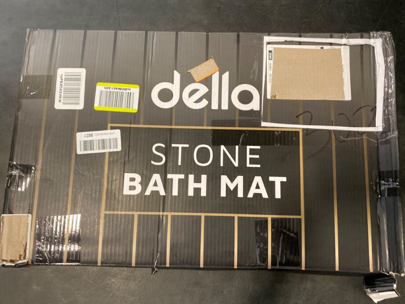 Photo 3 of della Premium Stone Bath Mat - Super Absorbent Diatomaceous Earth Shower Mat - Quick Drying Bathstone for Bathroom Floor - Modern Diatomite Bathmat (Stripes - Dark Gray, Large (23.6" x 15.4"))