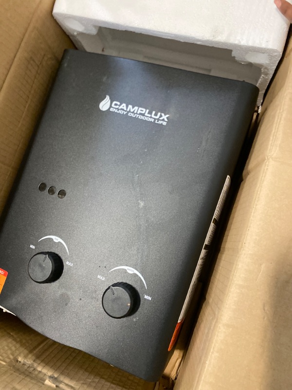 Photo 1 of ** FINAL SALE – SOLD AS IS ** Portable Tankless Water Heater, Camplux 1.32 GPM Outdoor Propane Gas Camp Shower with Portable Handle, Black ( Missing Pieces 